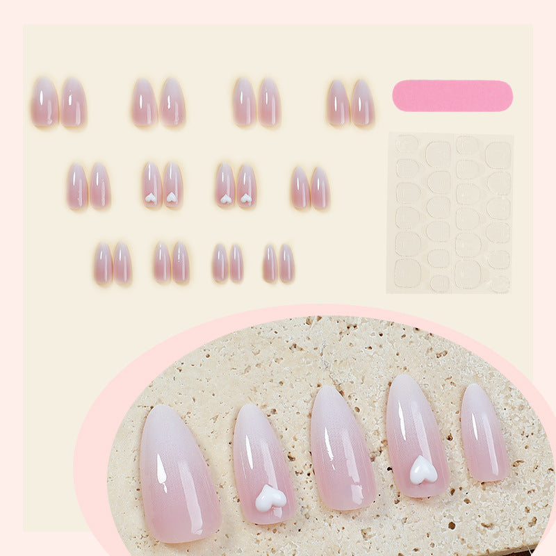 Elegant Press-On Nail Set with Heart Embellishments Bowlift