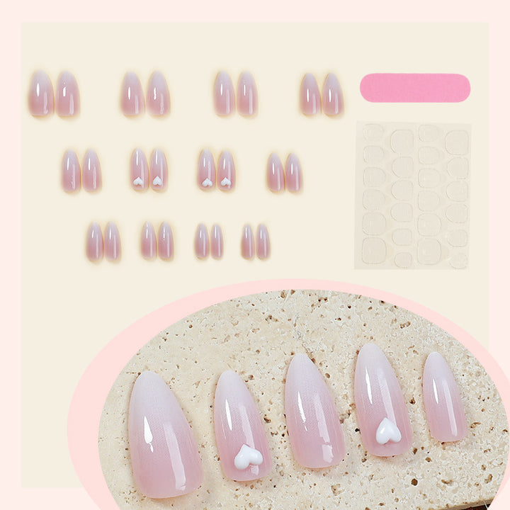 Elegant Press-On Nail Set with Heart Embellishments Bowlift