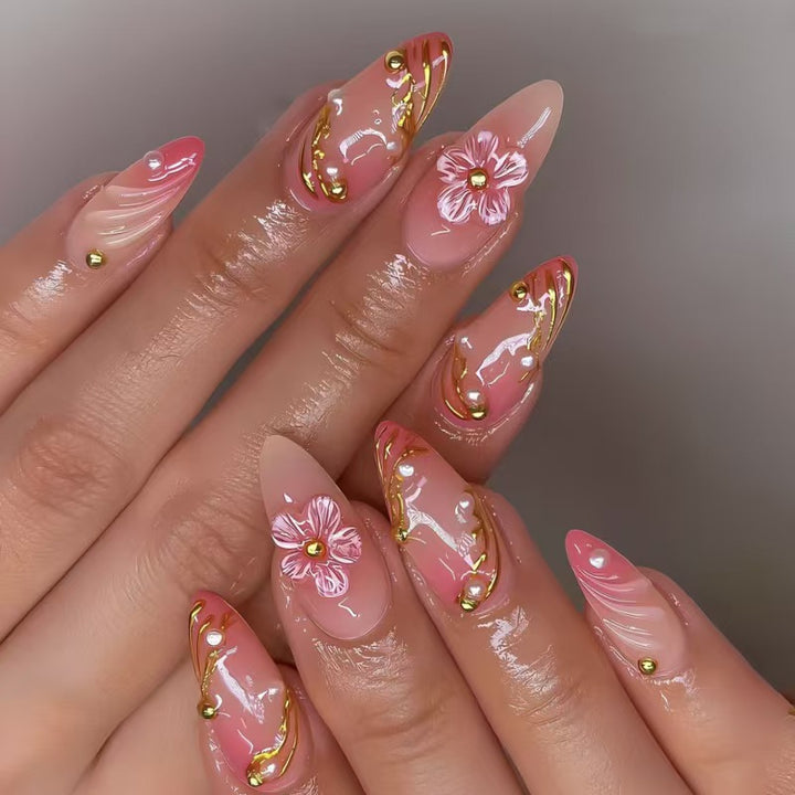 Floral and Decorative Press-On Nail Set Bowlift