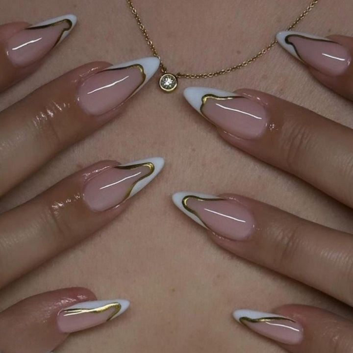DIY Press-On Nail Set with Elegant Gold Accents Bowlift