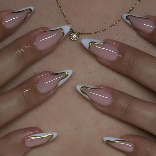 DIY Press-On Nail Set with Elegant Gold Accents Bowlift