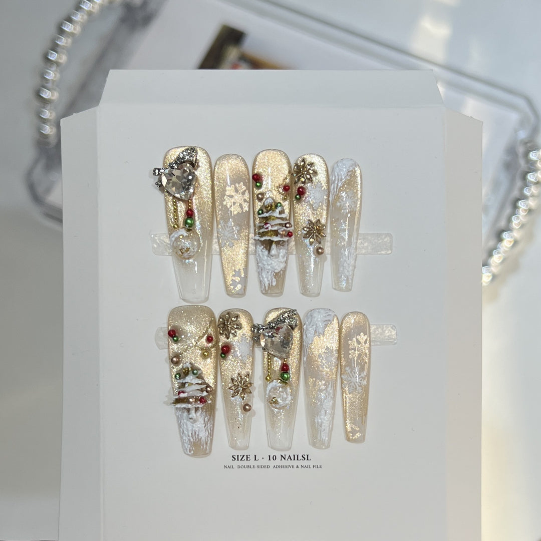 Glittery Press-On Nail Art Set with Snowflake Design Bowlift