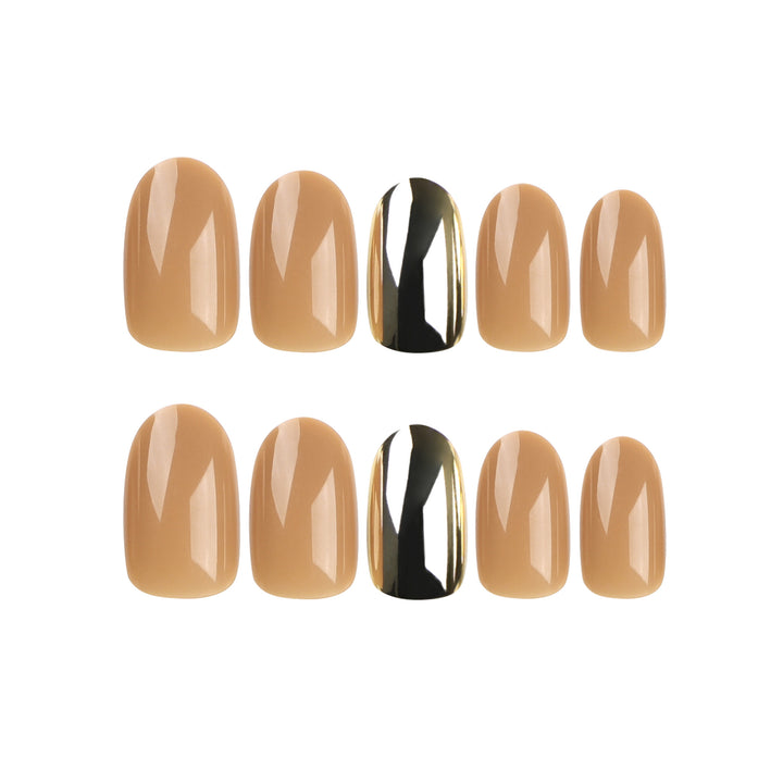 Luxurious artificial nails with metallic shiny accent Bowlift