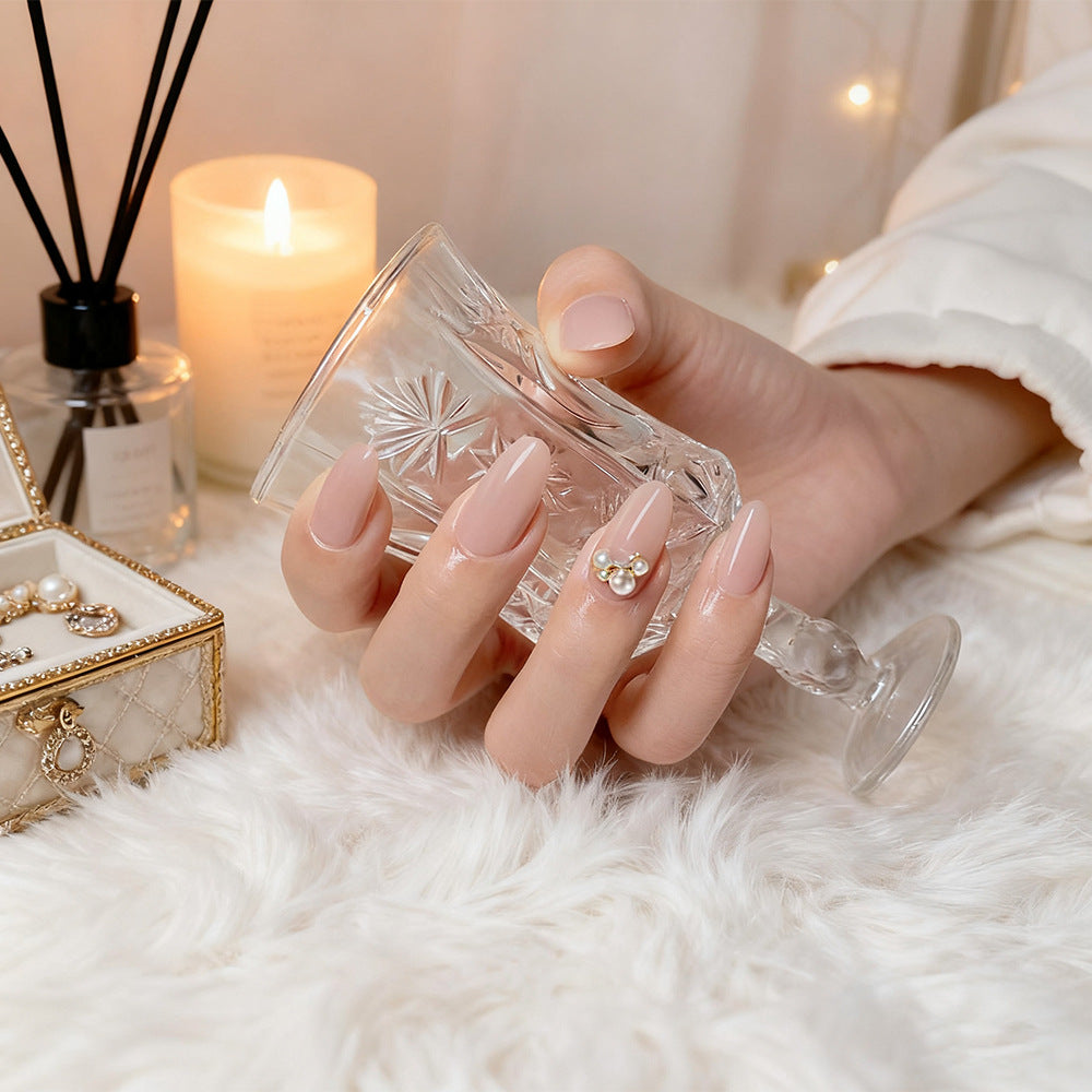 Artificial nail set with elegant pearl design and high-gloss surface Bowlift