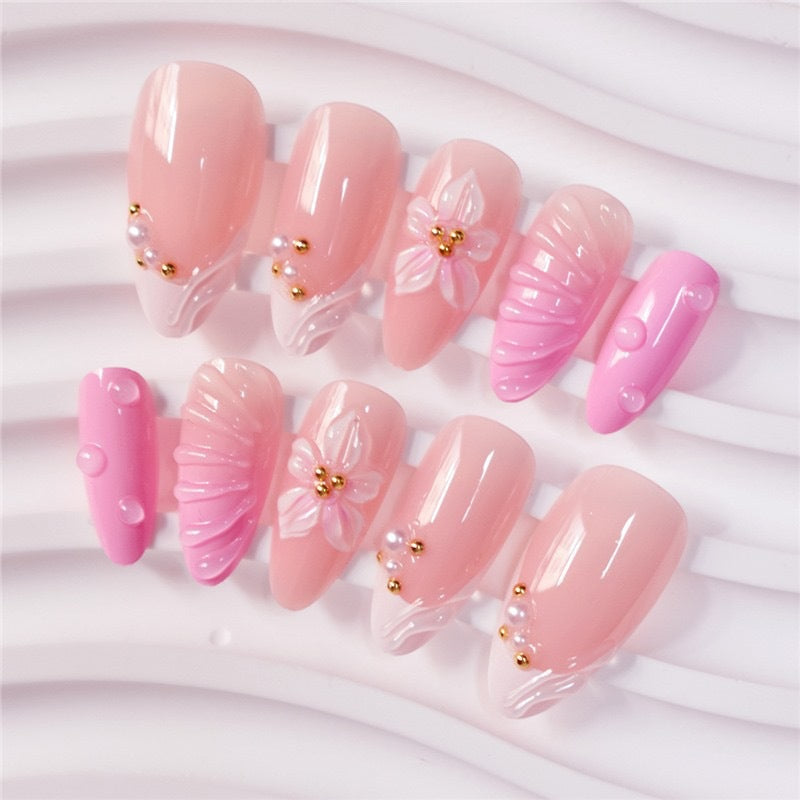 3D Floral Acrylic Nail Art Extensions Bowlift