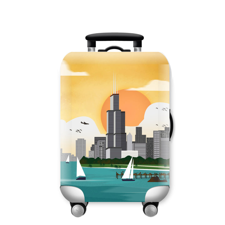 Unisex Hard Shell Travel Suitcase with Urban Skyline Design Bowlift