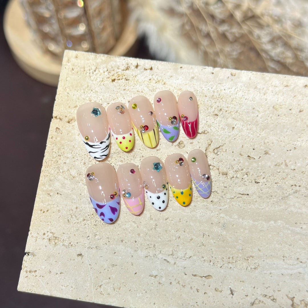 Decorative Press-On Nail Art Set with Unique Patterns