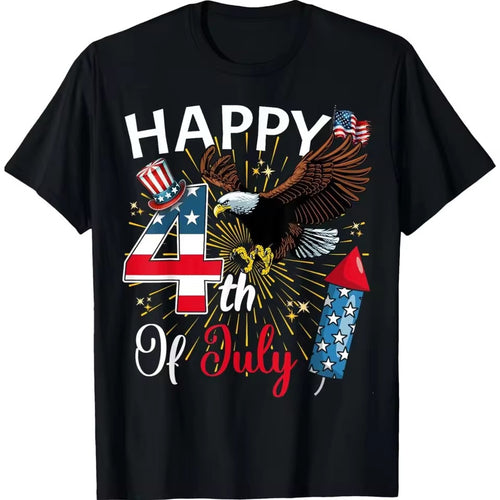 Unisex nan patriotic graphic cotton tee with bald eagle and fireworks Fourth of July print Bowlift