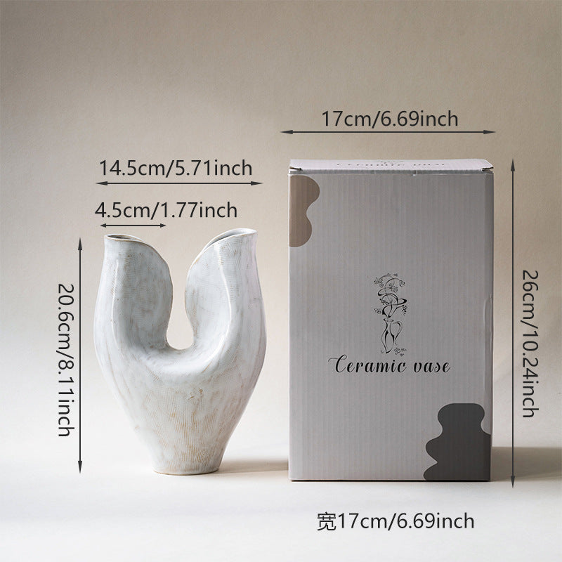 Sculptural Ceramic Double Mouth Vase with Organic Curved Silhouette