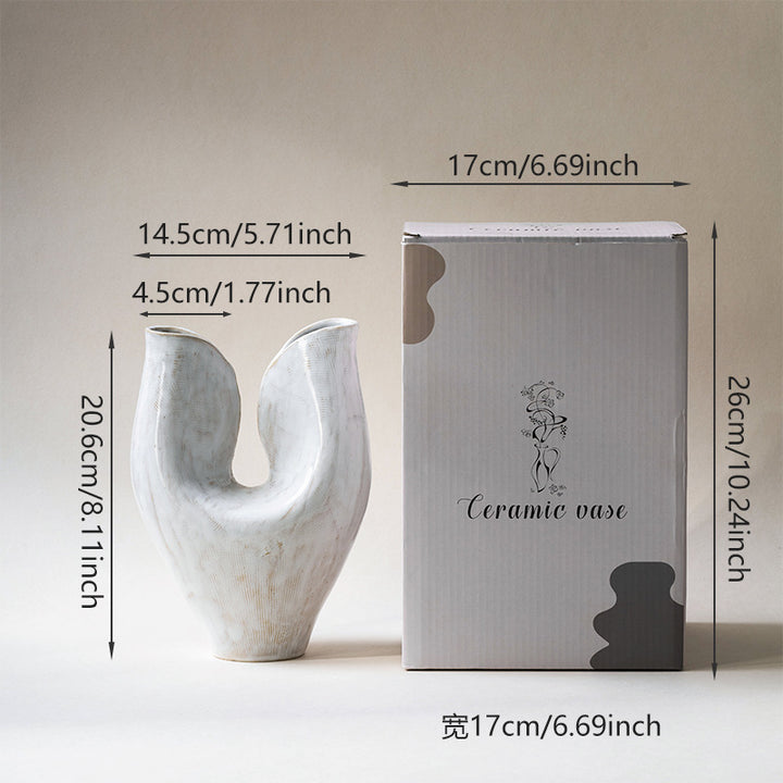 Sculptural Ceramic Double Mouth Vase with Organic Curved Silhouette