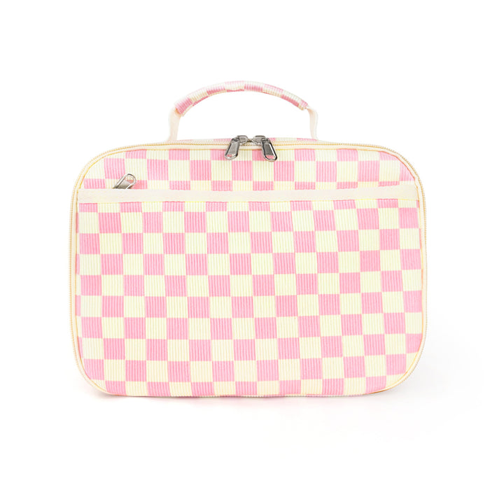 Insulated Checkerboard Lunch Tote with Top Handle and Front Zip Pocket Bowlift