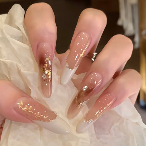 Elegant Stiletto Press-On Nail Set with Floral and Glitter Design Bowlift