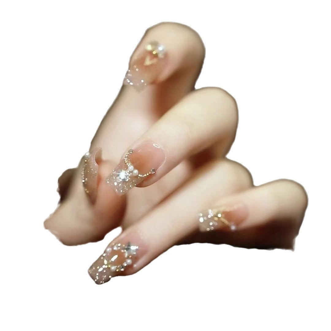 Elegant Decorative Press-On Nail Art Set with Gemstone Accents Bowlift