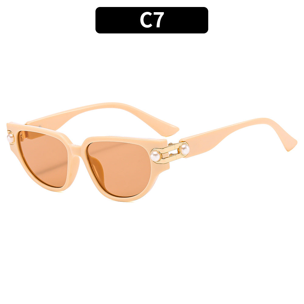 Statement Cat-Eye Sunglasses with Decorative Pearls