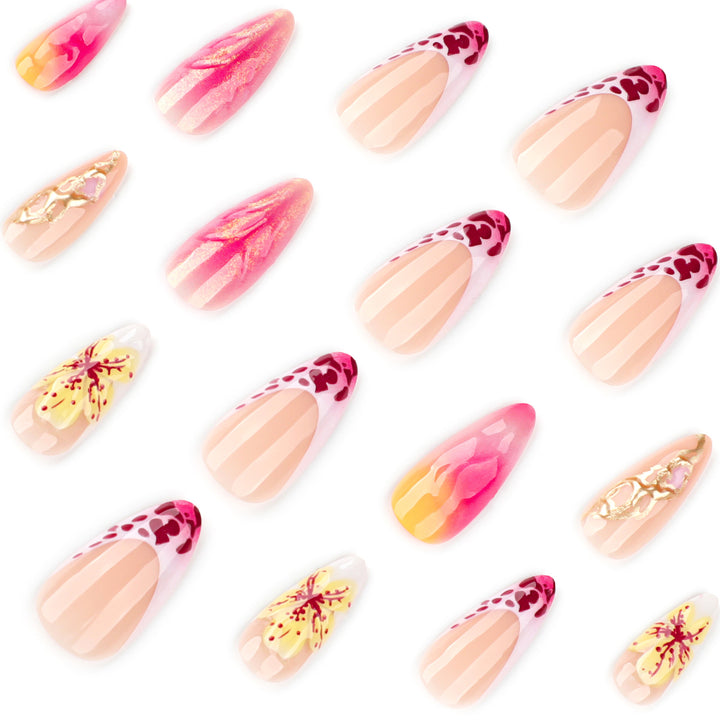 Artistic Nail Extensions with Flower and Ombre Design Bowlift