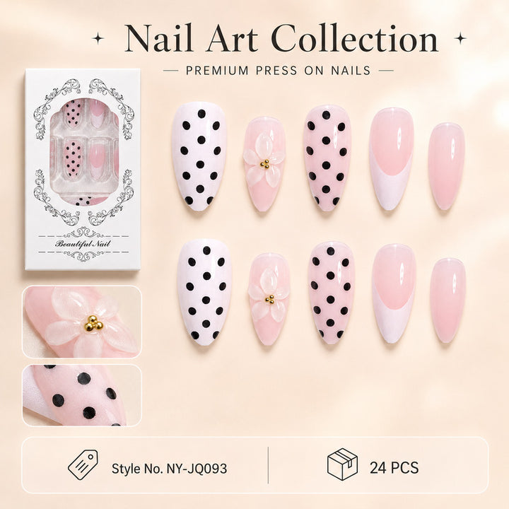 Premium Nail Design with Dots and Flowers Bowlift