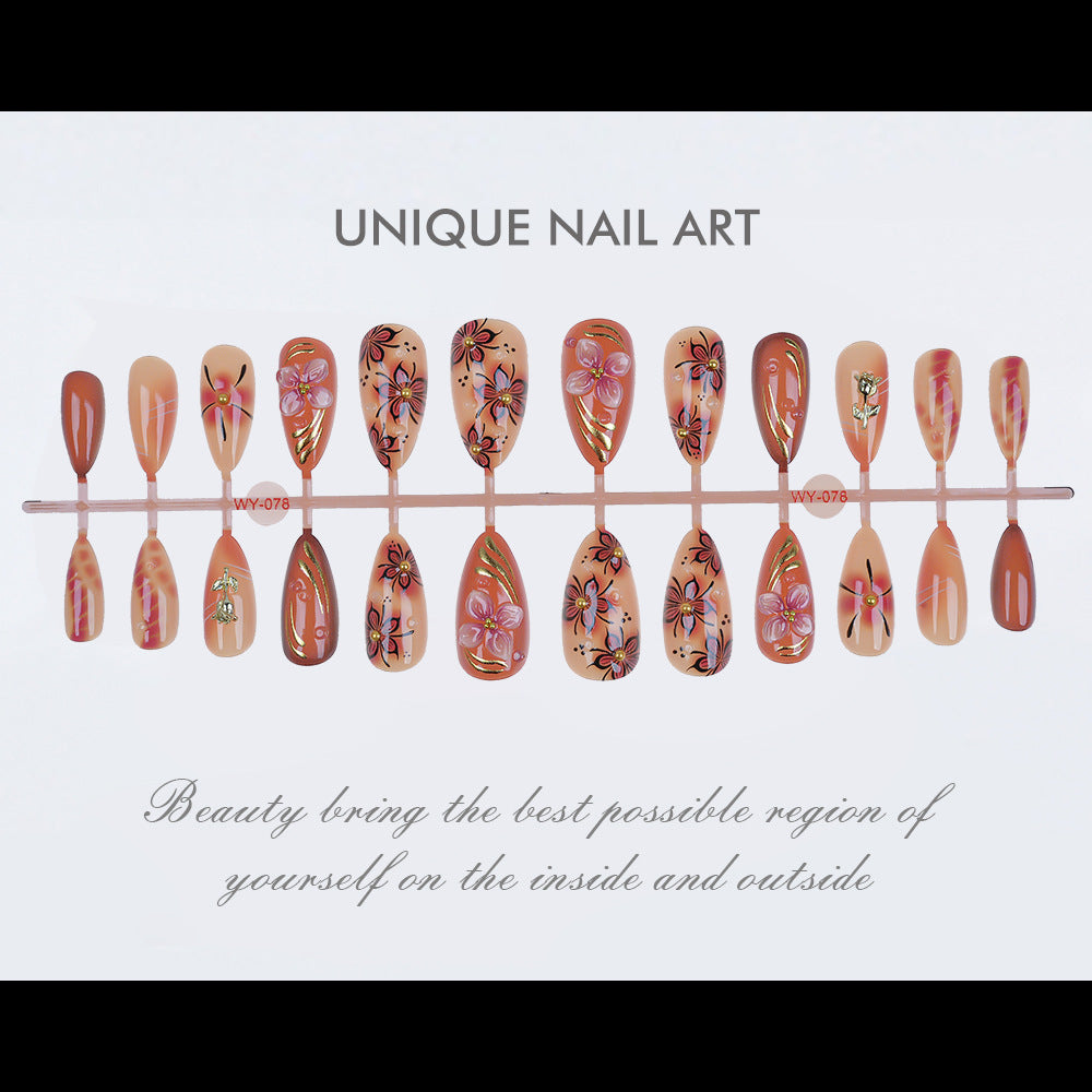 Artistic Floral and Gold Accent Press-On Nails Bowlift
