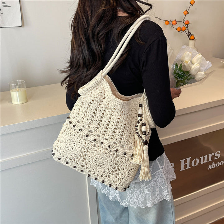 Macrame Drawstring Bag with Playful Tassels and Furniture Structure Bowlift