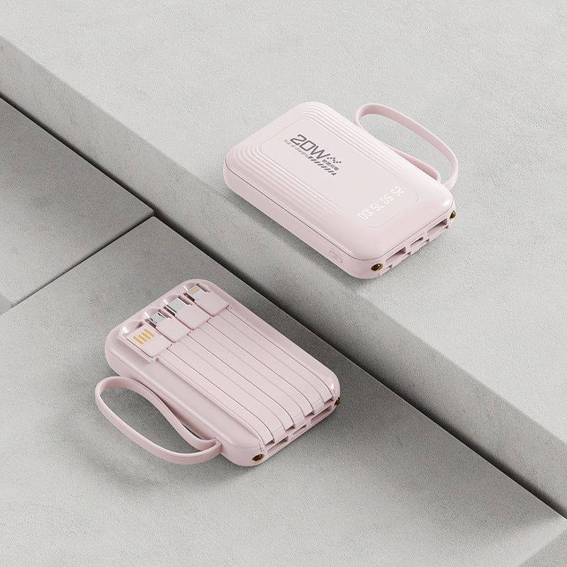 Portable power bank with integrated cable system and LED display Bowlift