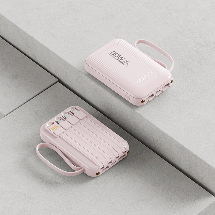 Portable power bank with integrated cable system and LED display Bowlift