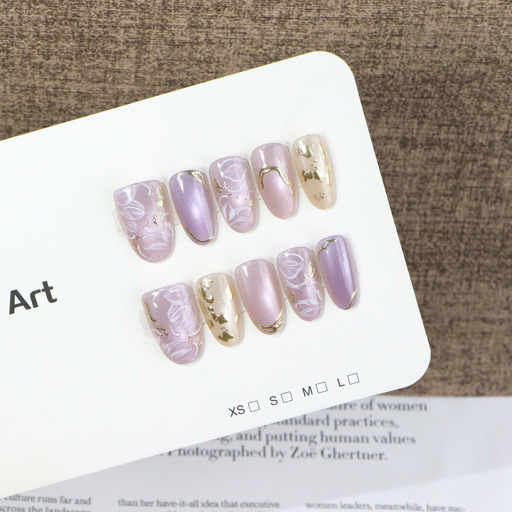 Floral and Metallic Press-On Nail Art Bowlift
