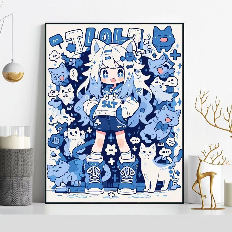 Whimsical Cat-Themed Illustration Wall Art Bowlift