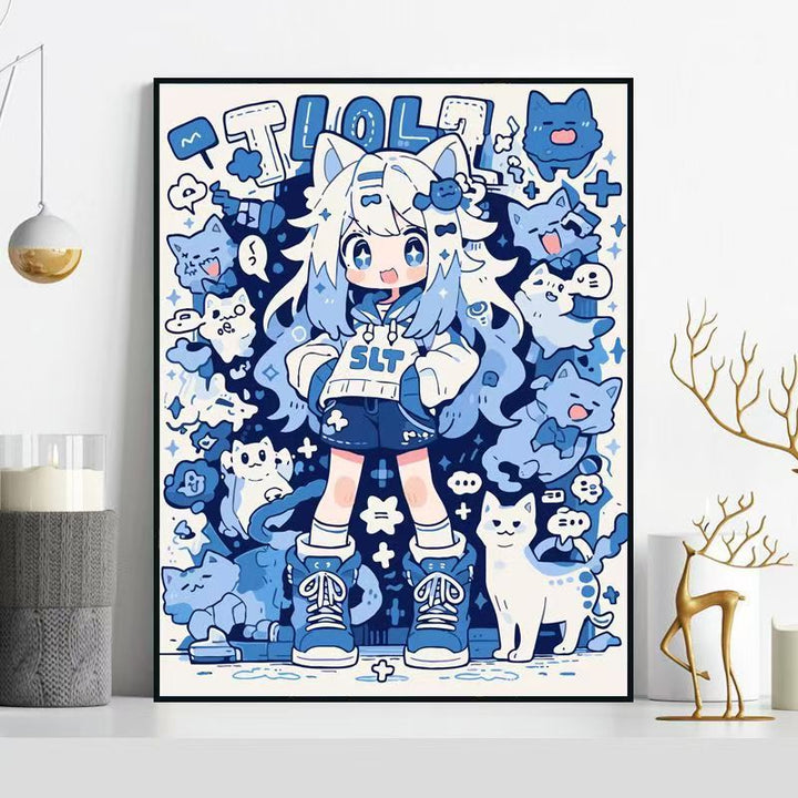 Whimsical Cat-Themed Illustration Wall Art Bowlift