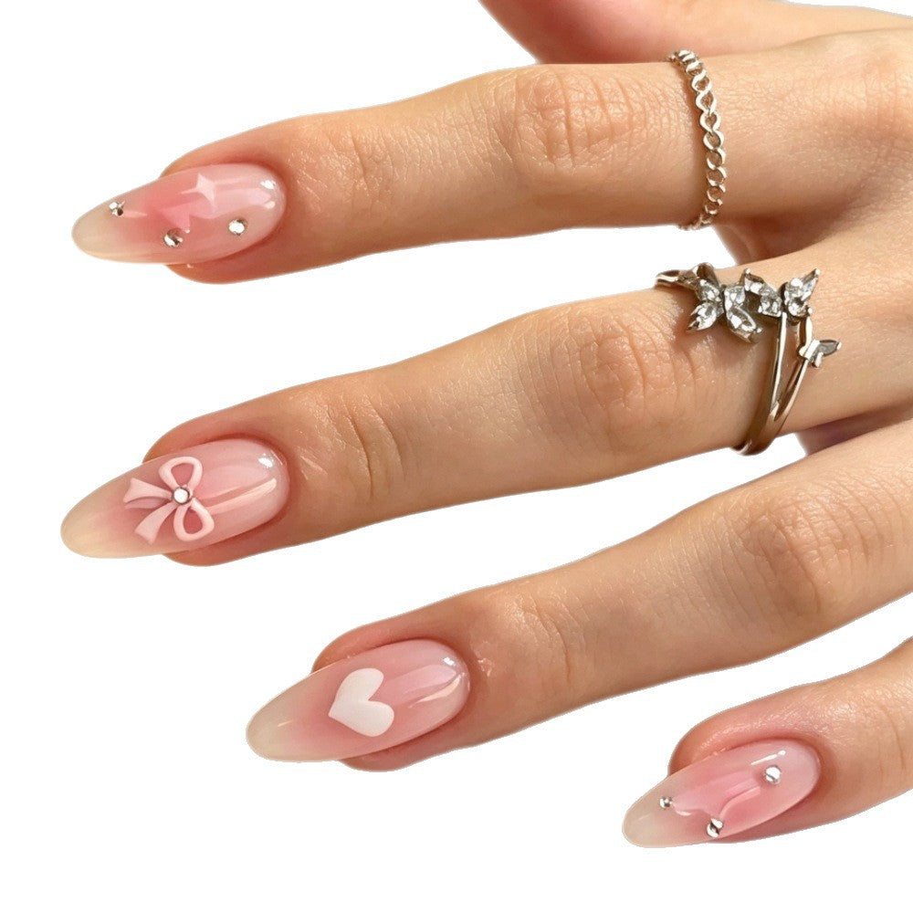 Decorative Press-On Nail Art Set with Heart and Bow Designs Bowlift