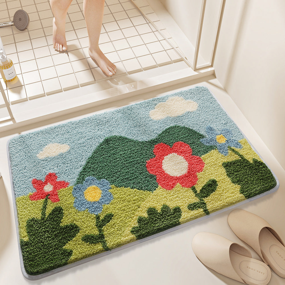 Unisex Leaf Design Plush Bathroom Mat Bowlift