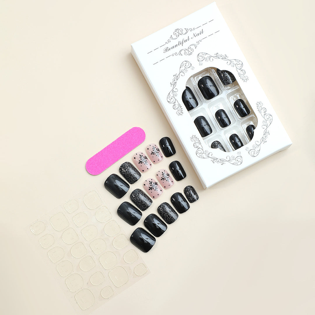 Stylish Press-On Nail Art Set with Decorative Sparkle and Floral Designs Bowlift
