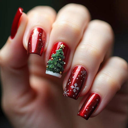 Festive 3D Christmas Tree Nail Art Bowlift