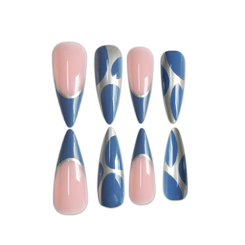 Stiletto Press-On Nail Art Extensions with Geometric Design Bowlift