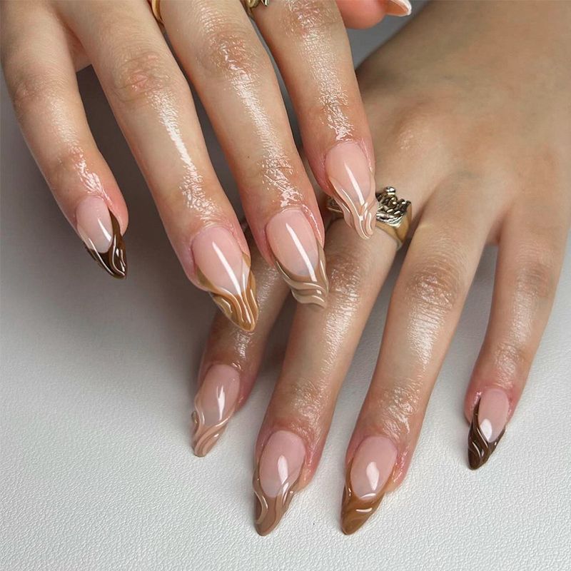 Acrylic nail set with elegant marble pattern and glossy finish Bowlift