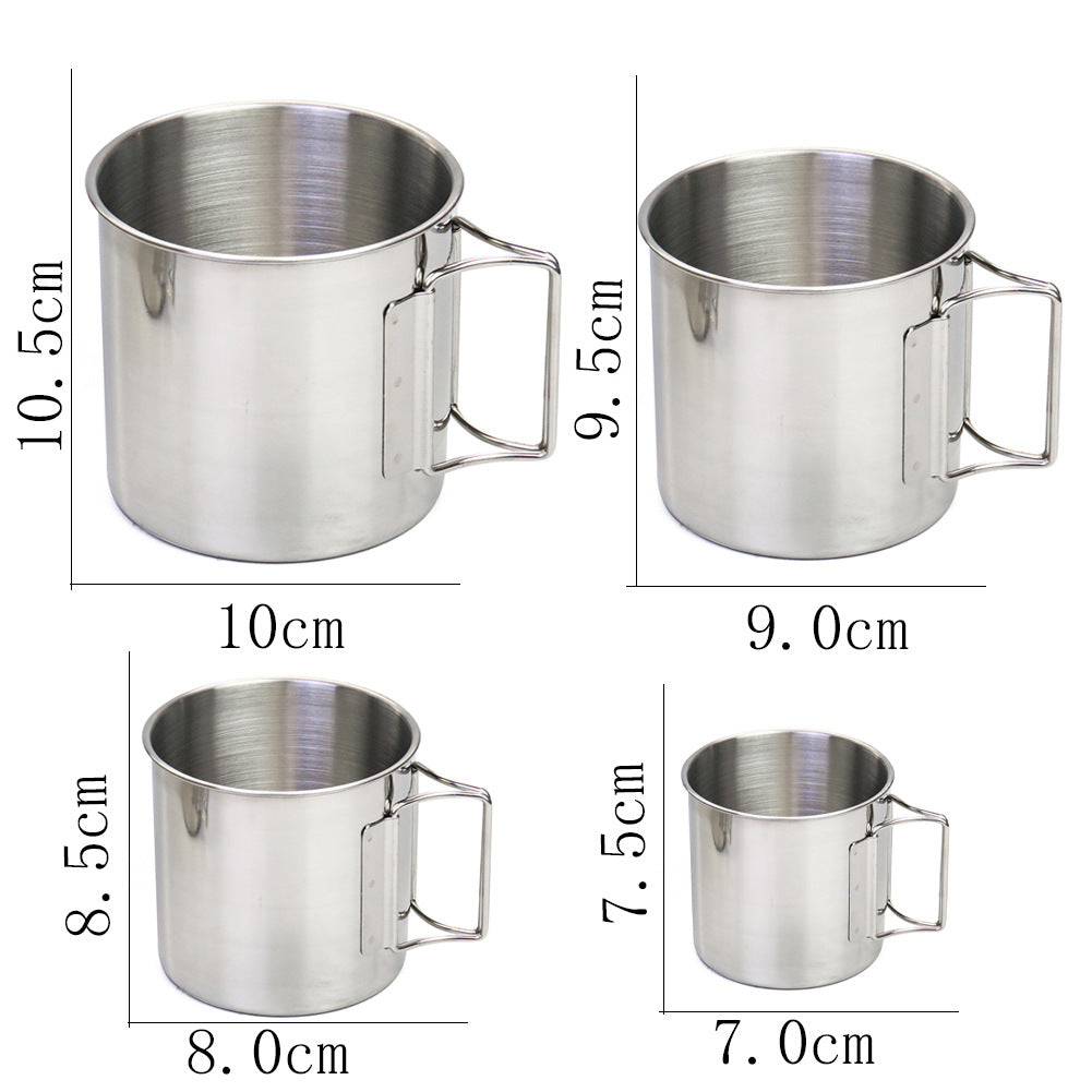 stainless steel nesting camping mug set with fold-flat handles and rolled rims Bowlift