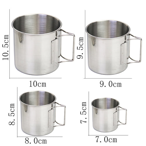 stainless steel nesting camping mug set with fold-flat handles and rolled rims Bowlift