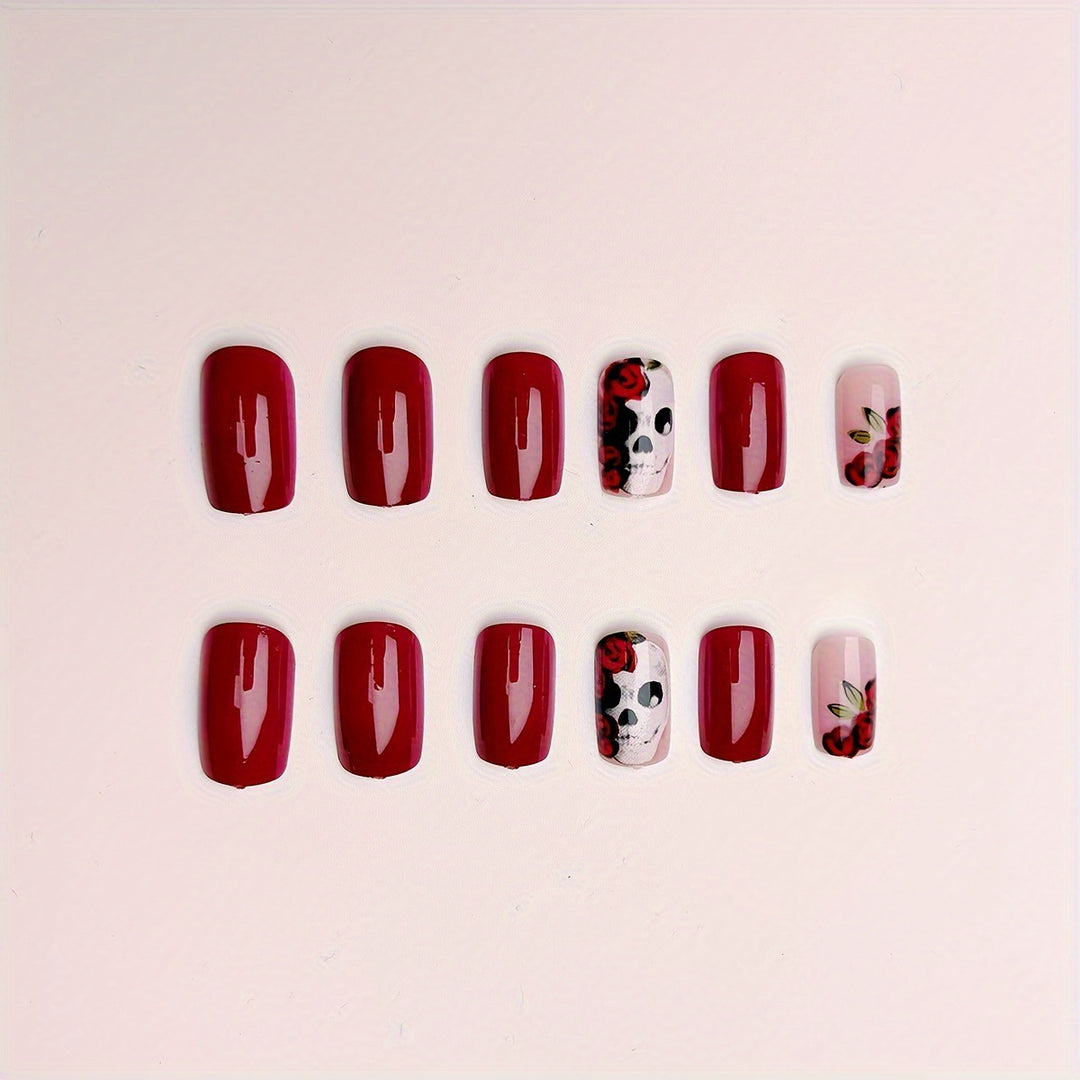 Artificial nails with skull and rose design Bowlift