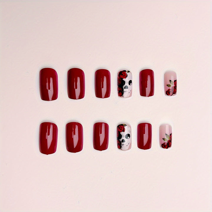 Artificial nails with skull and rose design Bowlift