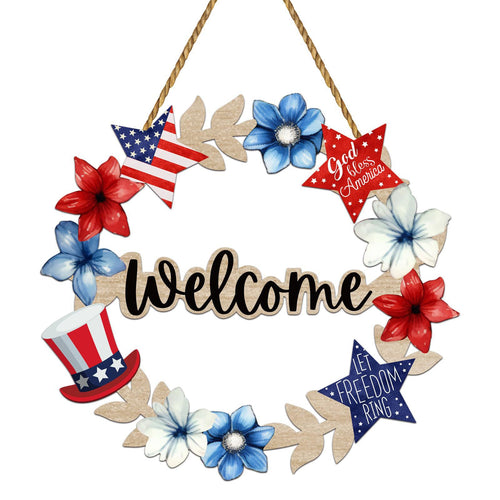 Unisex nan more patriotic wooden door wreath with star and heart motifs and hanging rope Bowlift