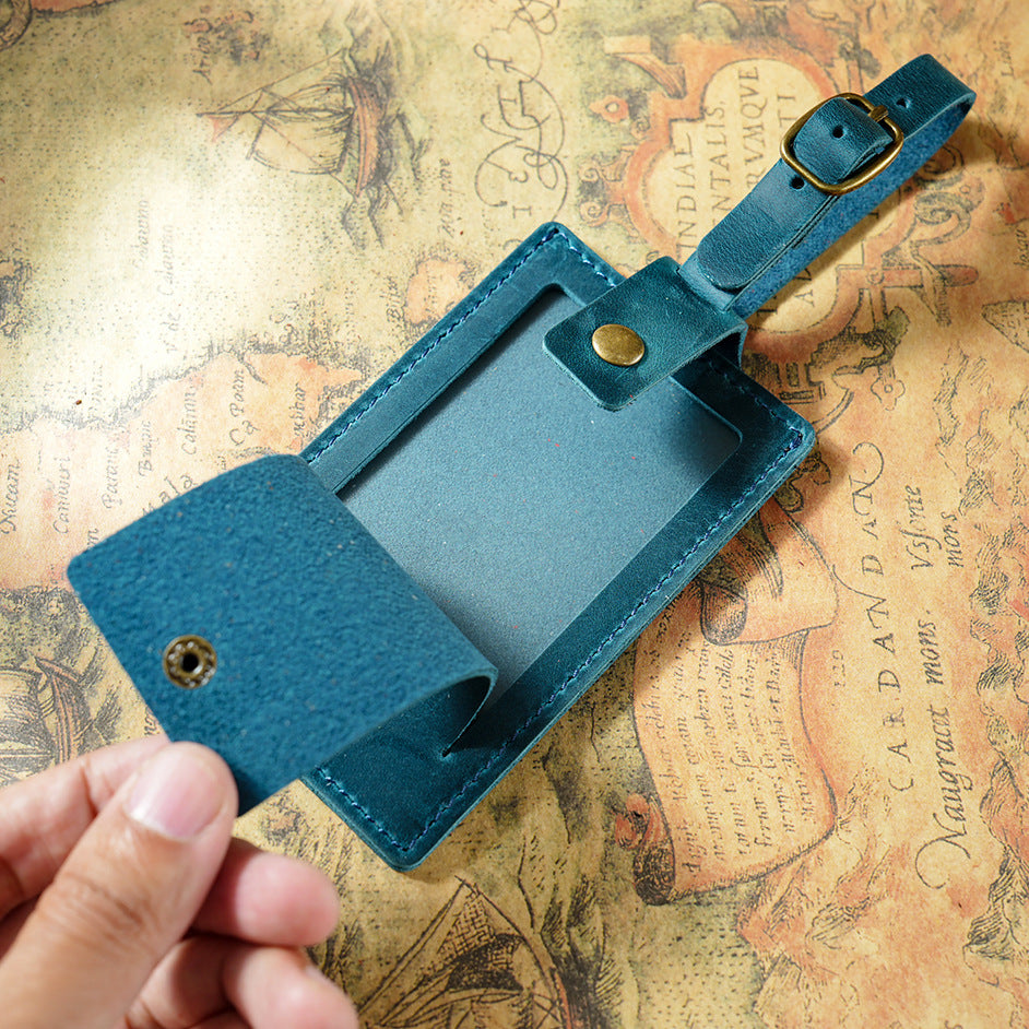 Vintage Full-Grain Leather Luggage Tag with Adjustable Buckle Strap Bowlift
