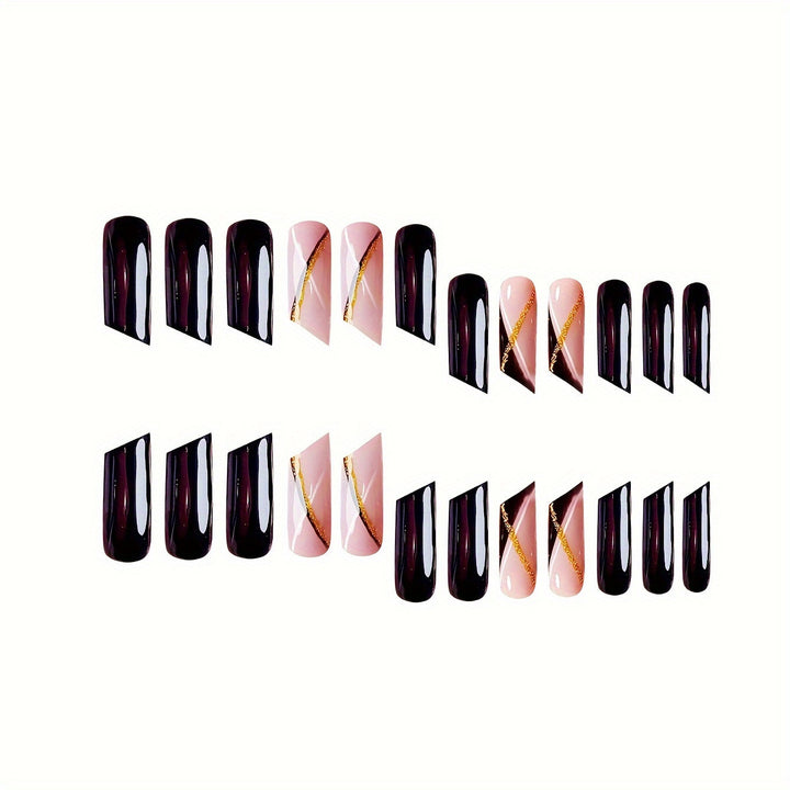Elegant Stiletto Nail Enhancements with Golden Accents Bowlift