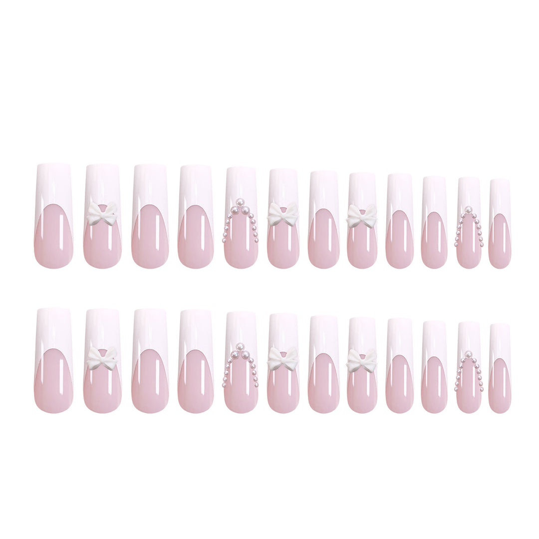 Artistic and elegant acrylic nails with pearl and flower decor Bowlift