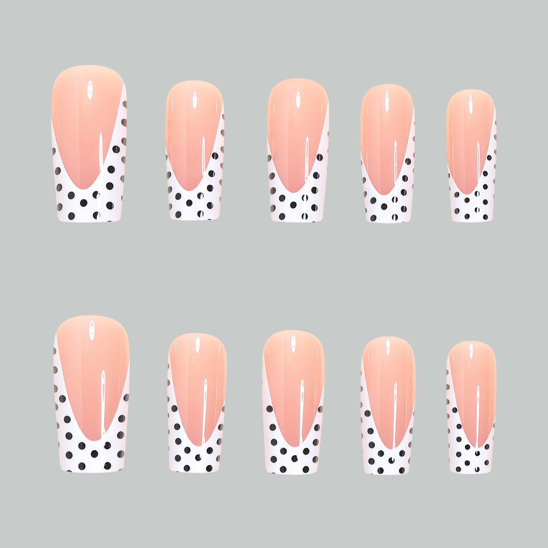 Artistic Long Press-On Nail Tips with Polka Dot Design Bowlift