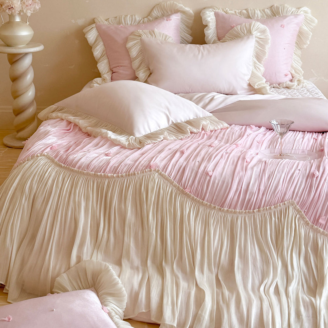 Pleated Ruffled Chiffon Duvet Cover Set