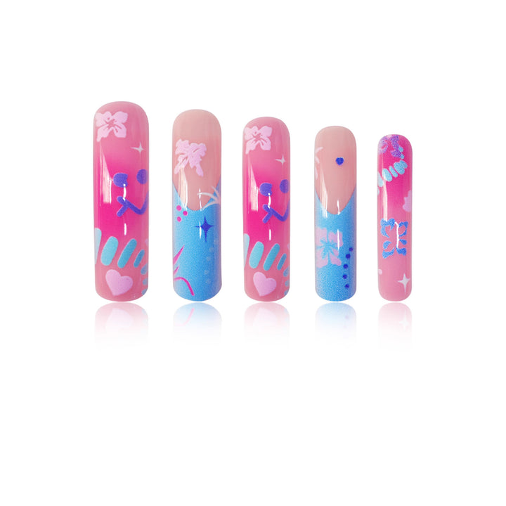 Artistic Press-On Nail Extensions With Floral Designs Bowlift