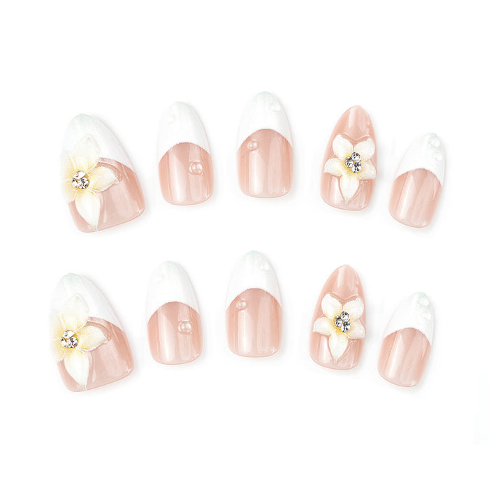 Premium Decorative Press-On Nail Set with Floral Accents Bowlift