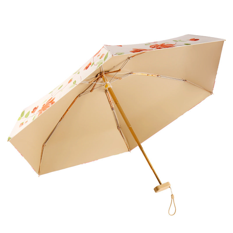 Ladies Folding Umbrella with Floral Art Design Bowlift