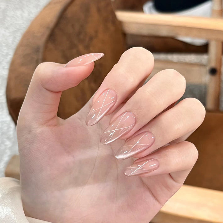 Elegant Long Press-On Nails Set with Artistic Tips Bowlift