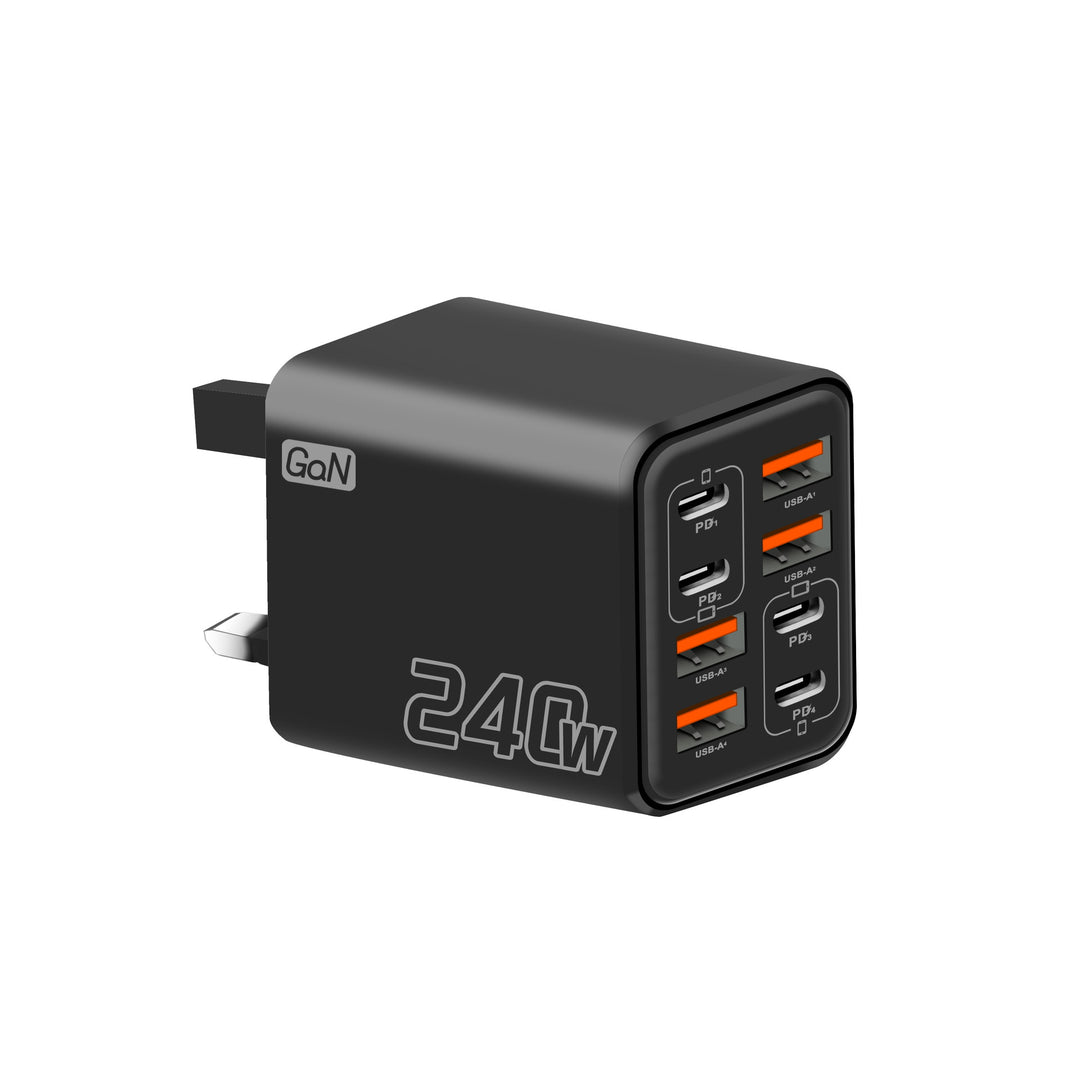 GaN high-speed USB-C and USB-A multiport travel charger with foldable UK plug Bowlift
