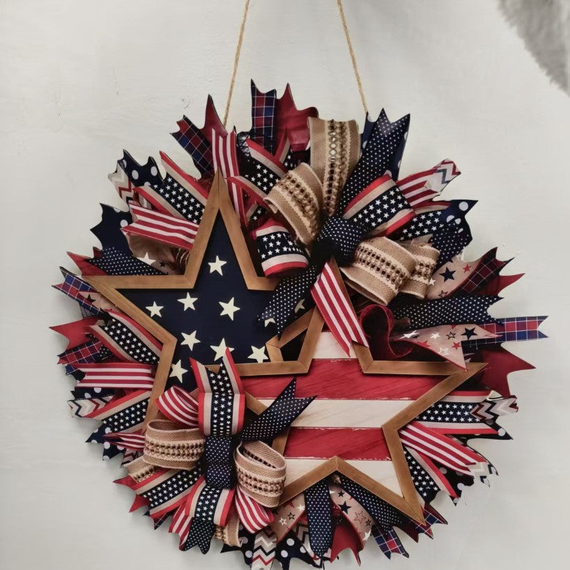 Unisex nan more patriotic door wreath made of ribbon and wooden stars Bowlift
