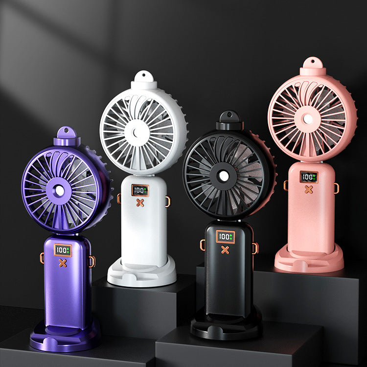 Cooling compact rechargeable adjustable-angle dual-head personal fan with digital battery display and magnetic dock Bowlift